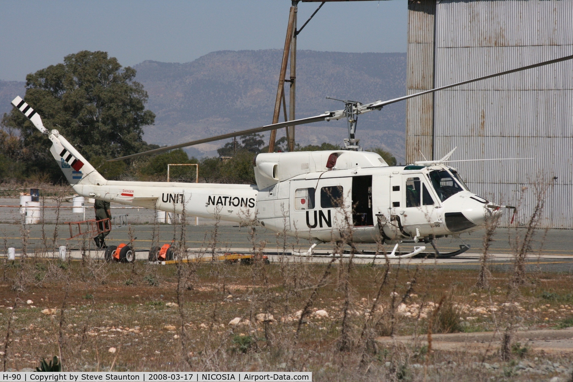 H-90, Bell 212 C/N 32201, Takn at Nicosia Airport, Cyprus. It must be noted that this airport is closed to general visitors.