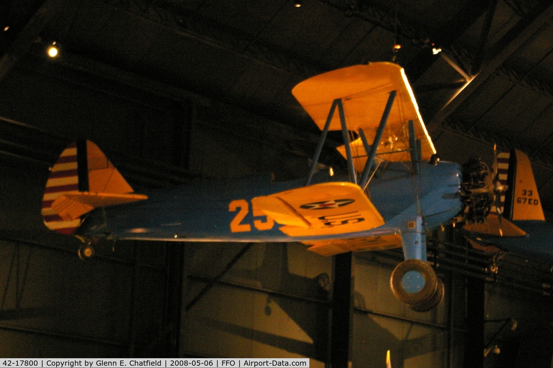 42-17800, Boeing PT-13D Kaydet (E75) C/N 75-5963, Hanging from the ceiling in the National Museum of the U.S. Air Force