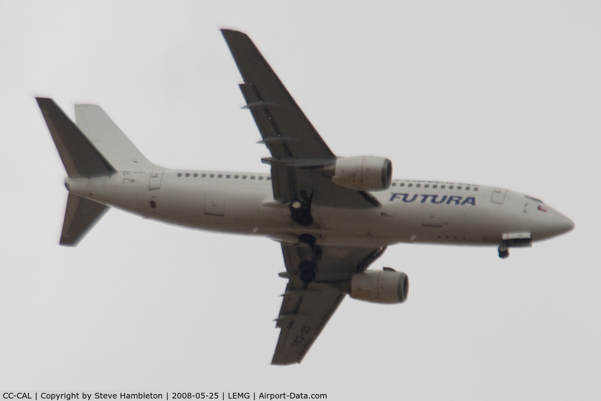 CC-CAL, 1987 Boeing 737-33A C/N 23635, Exotically registered 737 operating for Futura and approaching Malaga