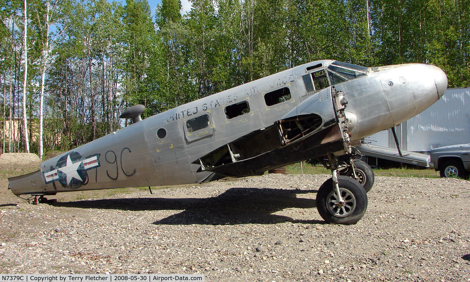 N7379C, Beech C-45F C/N 43-35748A, This C-45F Expeditor now resides at a PRIVATE lot just off Bradley SkyRanch , North Pole , AK  it is ex 43-35748A