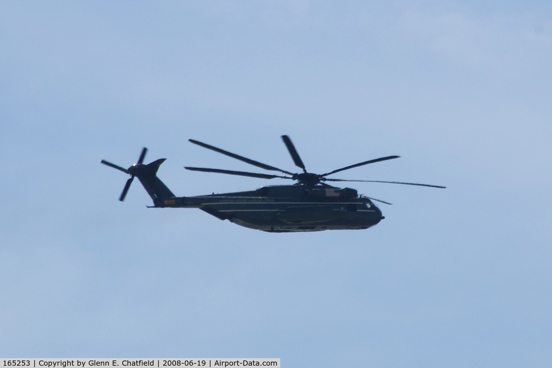165253, Sikorsky CH-53E Super Stallion C/N 65-647, Flying over North Liberty, IA as part of Presidential fleet.  The two VH-3Ds were much farther away.
