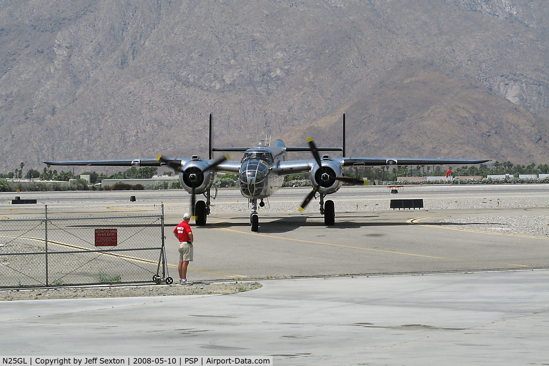 N25GL, 1944 North American TB-25N Mitchell C/N 44-29465 (108-32740), Arriving at Palm Springs Air MuseumPS