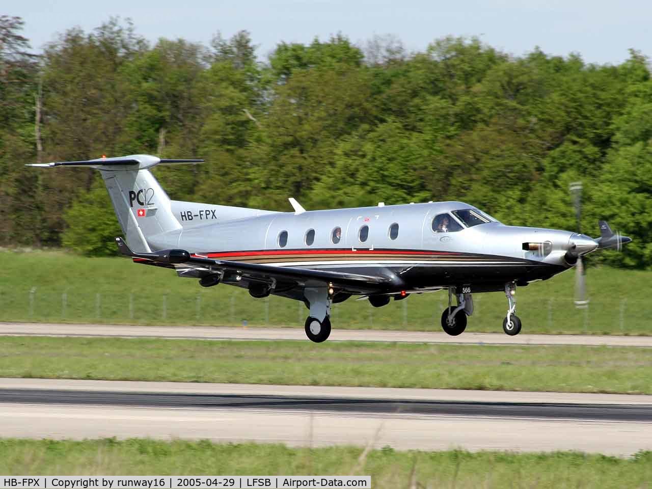 HB-FPX, 2004 Pilatus PC-12/45 C/N 566, Aircraft Charter Group Pilatus PC-12/45 msn 566 landing at Basel rwy 16