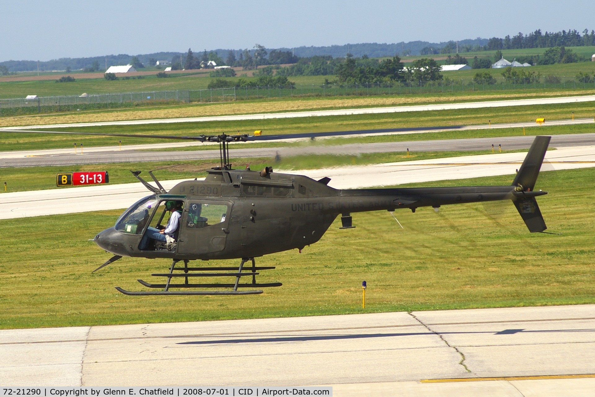 72-21290, 1972 Bell OH-58C Kiowa C/N 41956, Taken from second floor window of the control tower