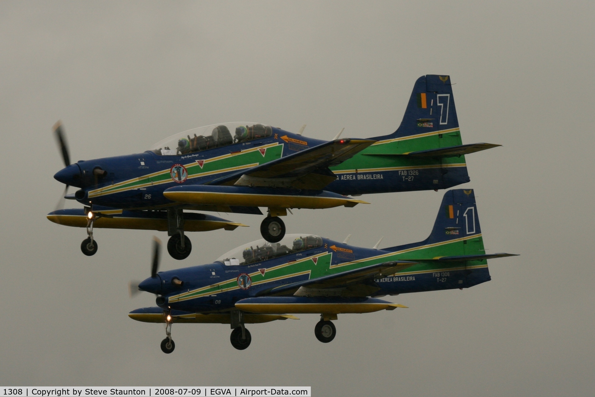 1308, Embraer T-27 Tucano (EMB-312) C/N 312012, Taken at the Royal International Air Tattoo 2008 during arrivals and departures (show days cancelled due to bad weather)