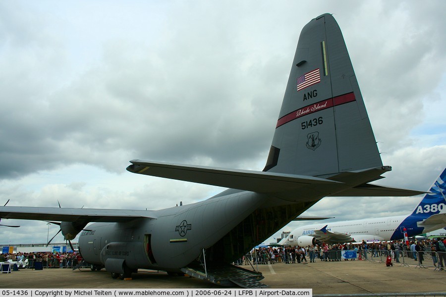 05-1436, 2005 Lockheed Martin C-130J-30 Super Hercules C/N 382-5575, 143rd Airlift Squadron / 143rd Airlift Wing from Rhode Island Air National Guard at the Paris Le Bourget Airshow in June 2007