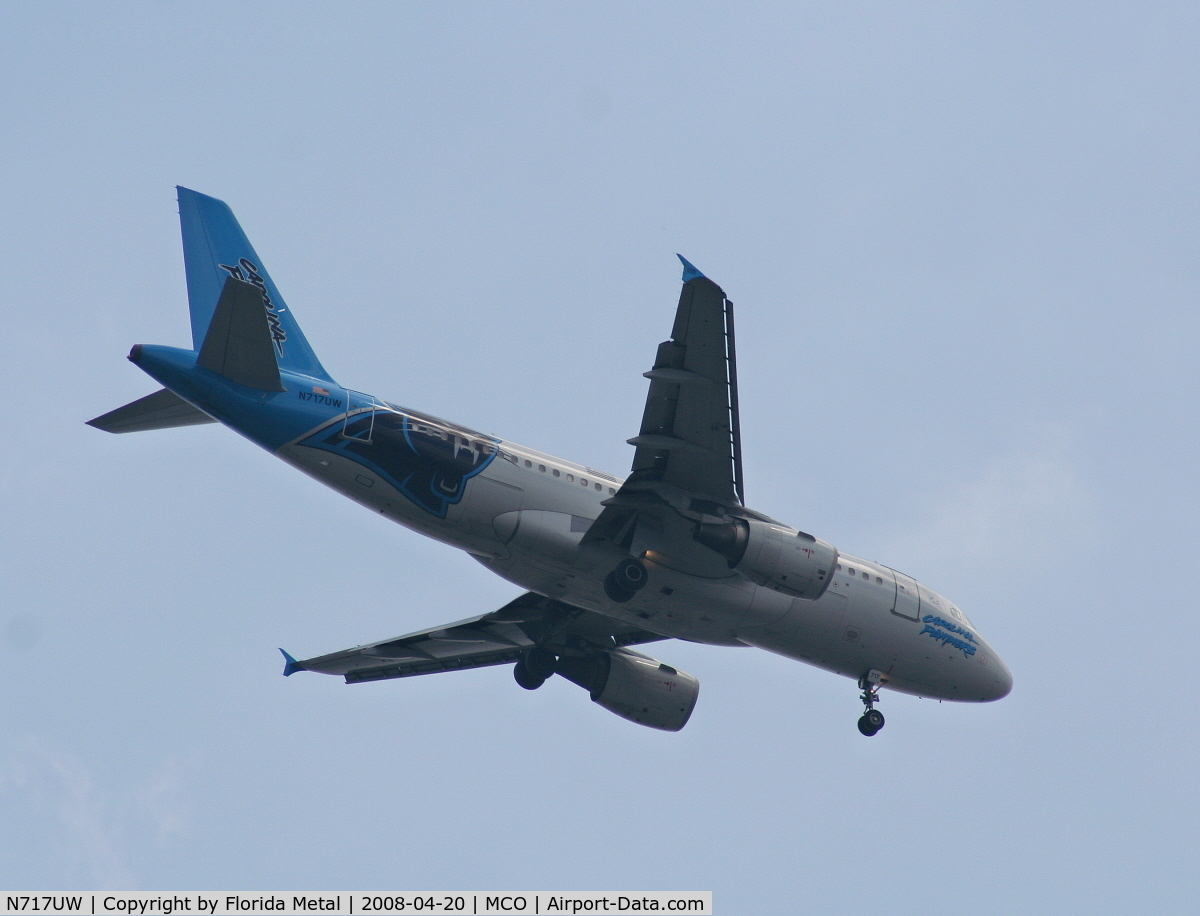 N717UW, 1999 Airbus A319-112 C/N 1069, US Airways A319 painted in Carolina Panthers colors arriving from DCA