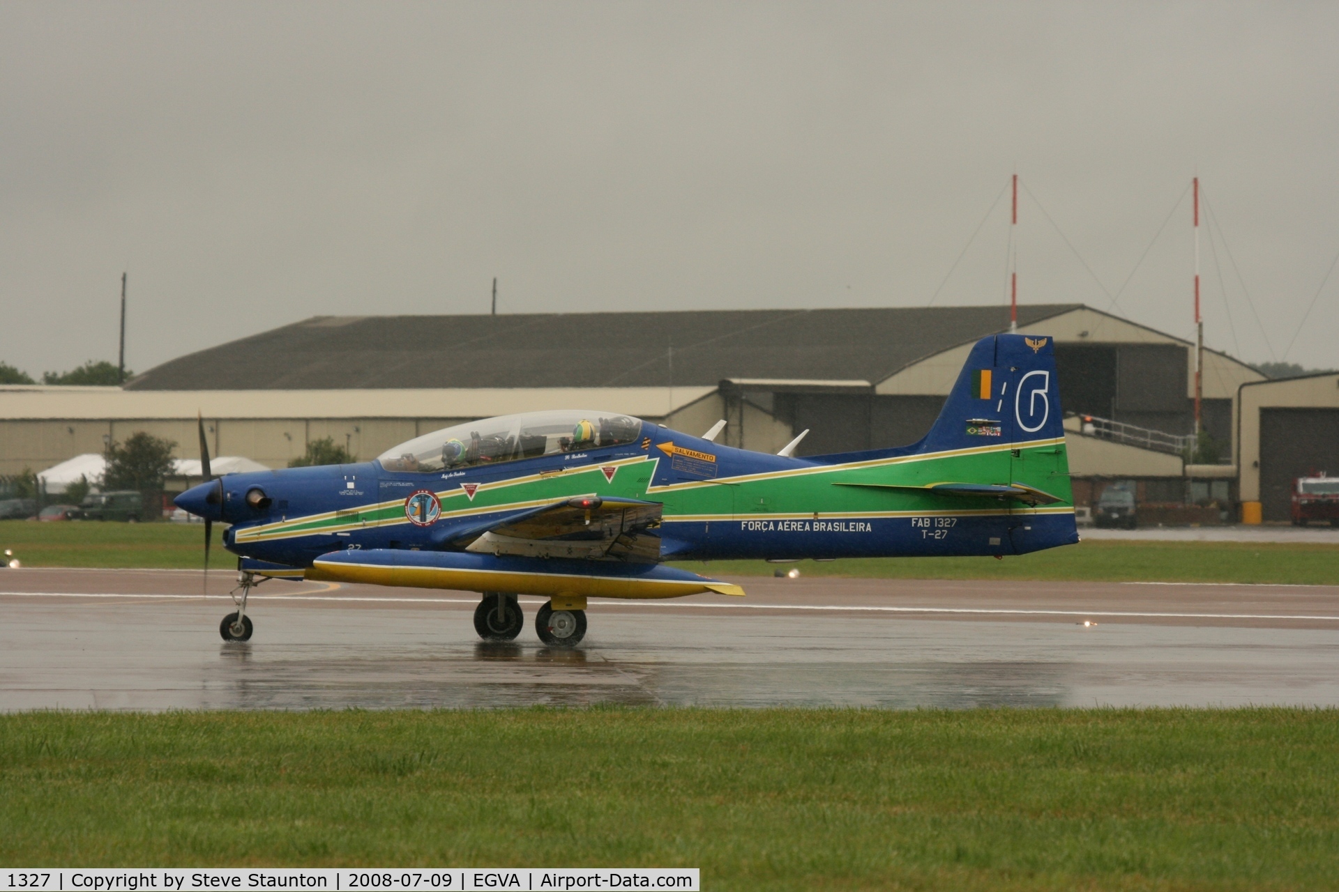 1327, Embraer T-27 Tucano (EMB-312) C/N 312031, Taken at the Royal International Air Tattoo 2008 during arrivals and departures (show days cancelled due to bad weather)