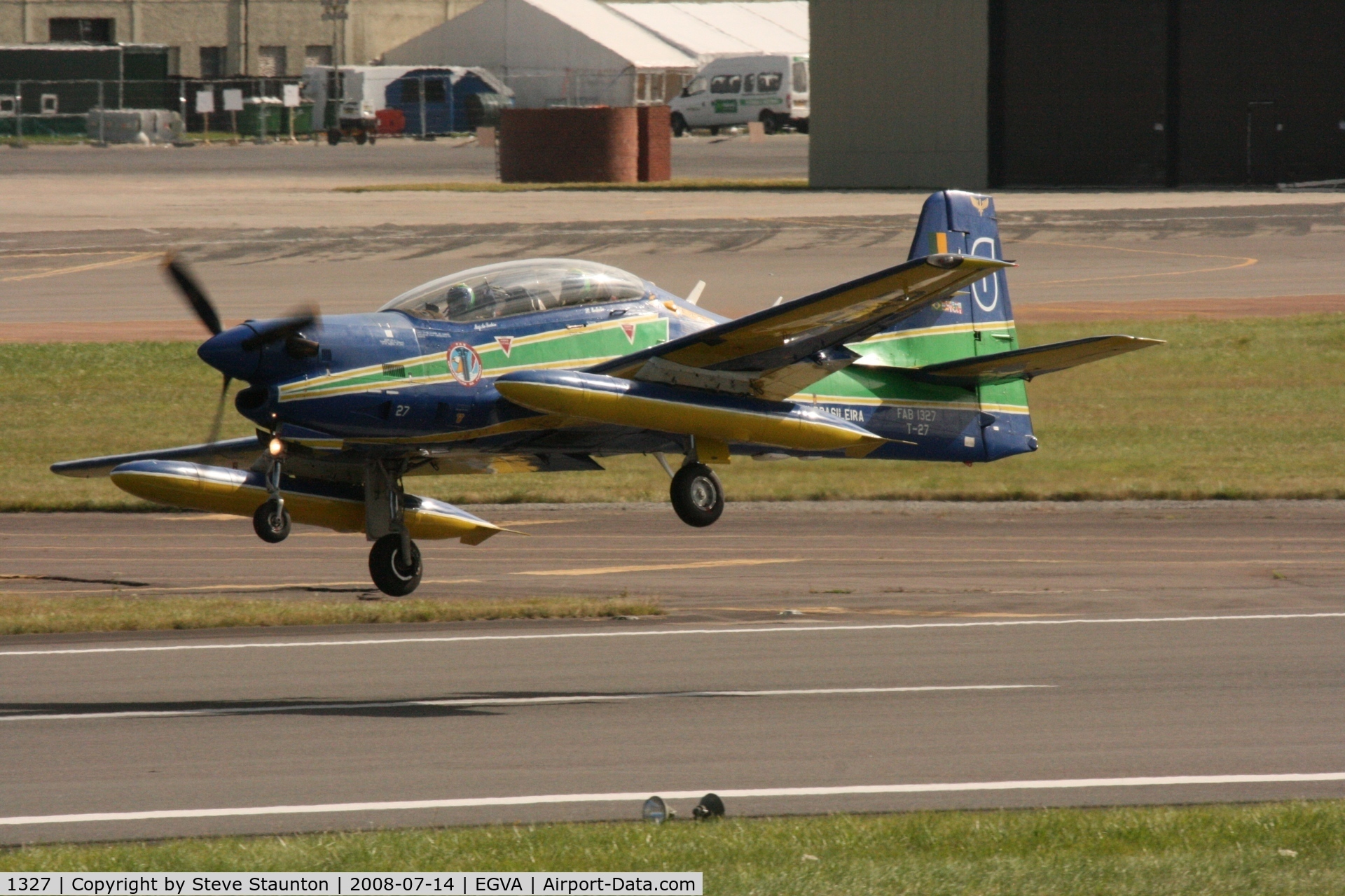 1327, Embraer T-27 Tucano (EMB-312) C/N 312031, Taken at the Royal International Air Tattoo 2008 during arrivals and departures (show days cancelled due to bad weather)