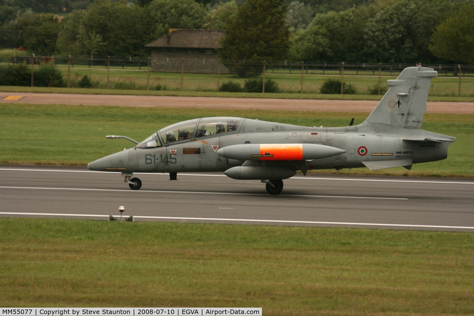 MM55077, Aermacchi MB-339CD C/N 213/CD016, Taken at the Royal International Air Tattoo 2008 during arrivals and departures (show days cancelled due to bad weather)
