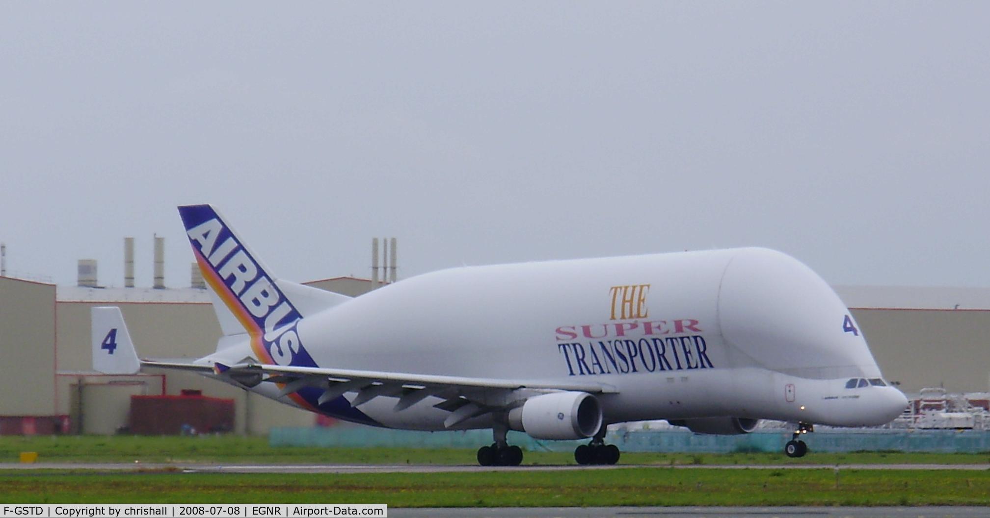 F-GSTD, 1998 Airbus A300B4-608ST Beluga C/N 776, the nose wheel has just left the runway on a 23 departure