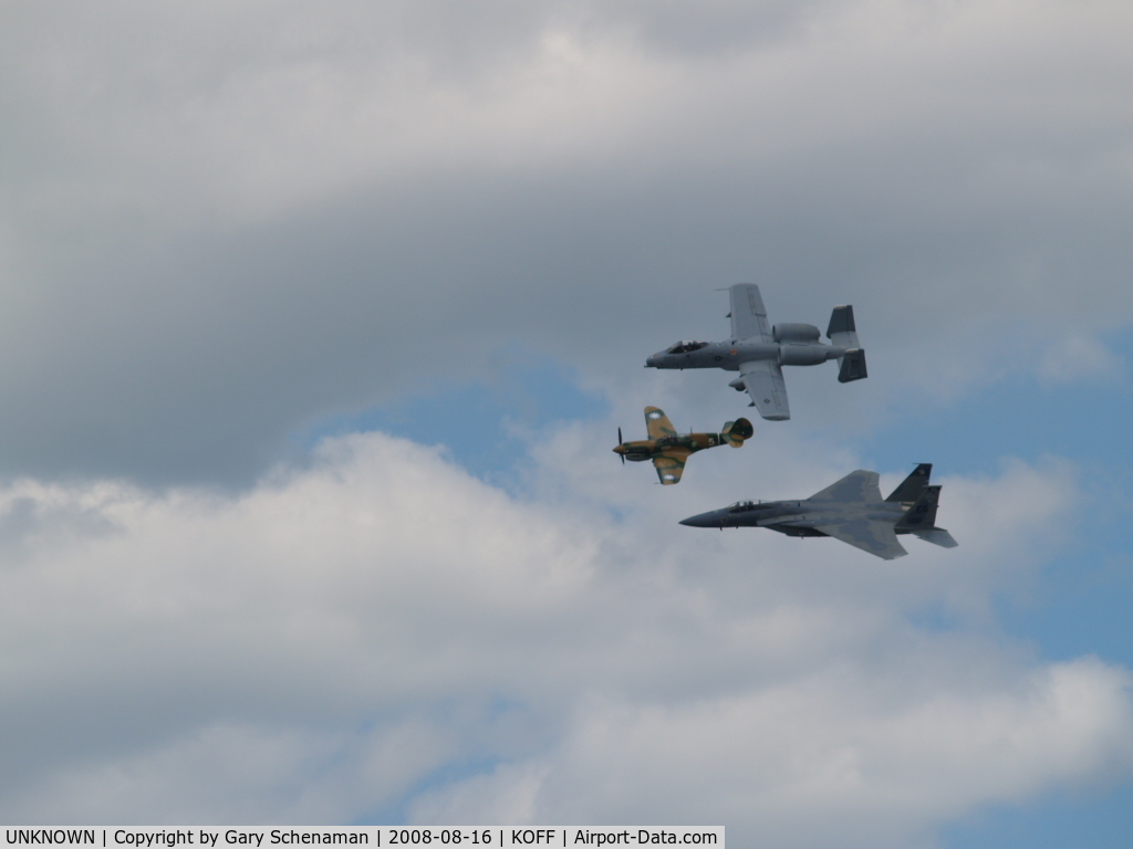 UNKNOWN, , HARITAGE FLIGHT, A-10, P-40 AND F-15.  VERY TOUCHING IF YOU KNOW WHAT HARITAGE FLIGHT STANDS FOR.