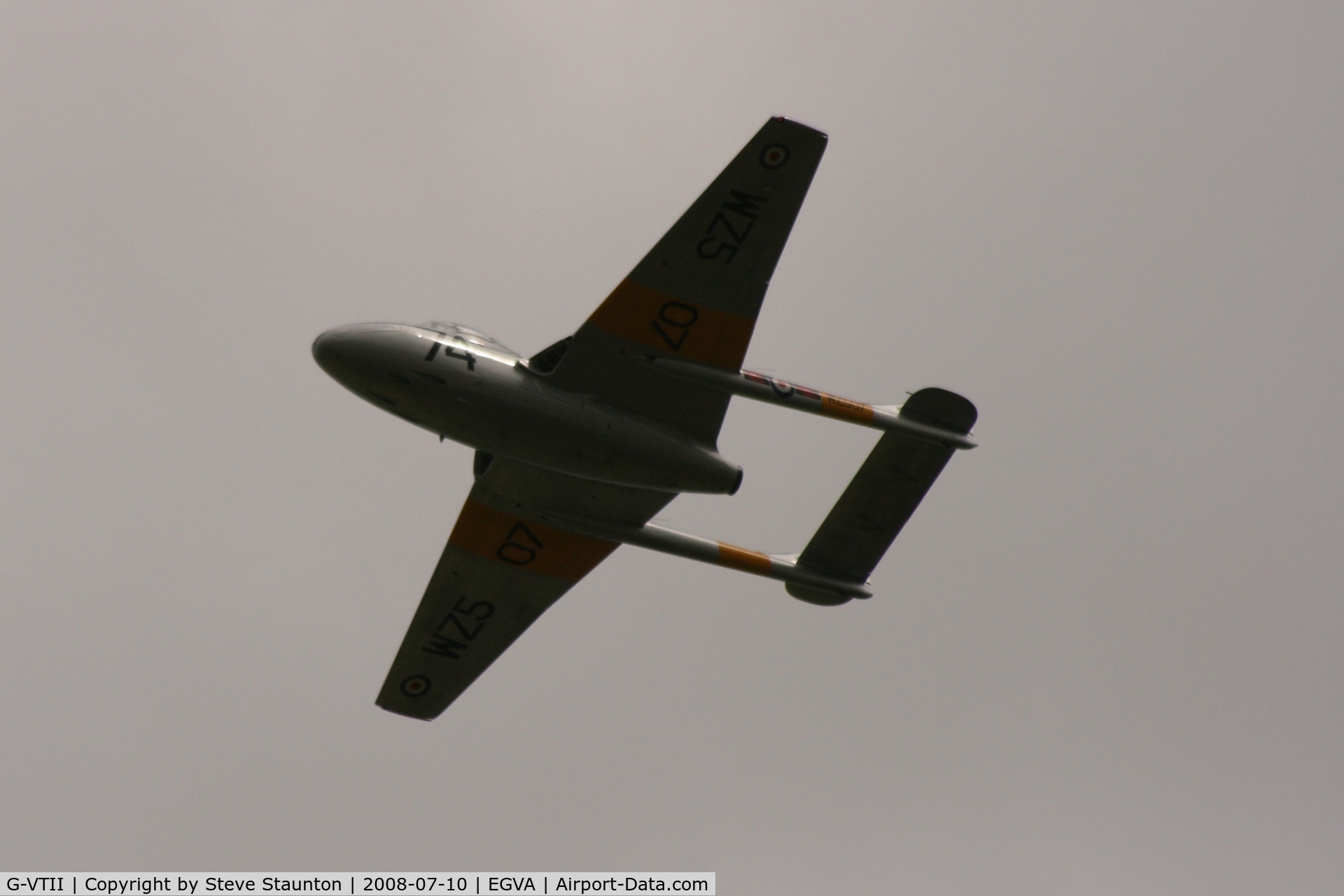 G-VTII, 1954 De Havilland DH-115 Vampire T.11 C/N 15127, Taken at the Royal International Air Tattoo 2008 during arrivals and departures (show days cancelled due to bad weather)