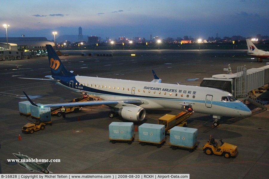 B-16828, 2008 Embraer 190AR (ERJ-190-100IGW) C/N 19000190, Mandarin Airlines CI198 waiting for its passengers to TPE