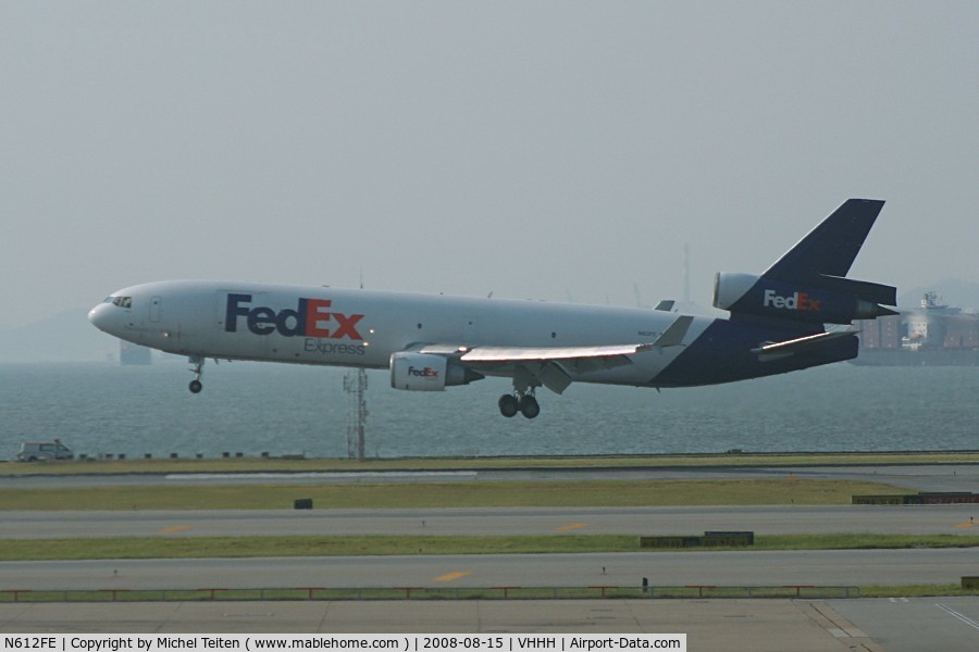 N612FE, 1993 McDonnell Douglas MD-11F C/N 48605, Fedex landing at Hong Kong