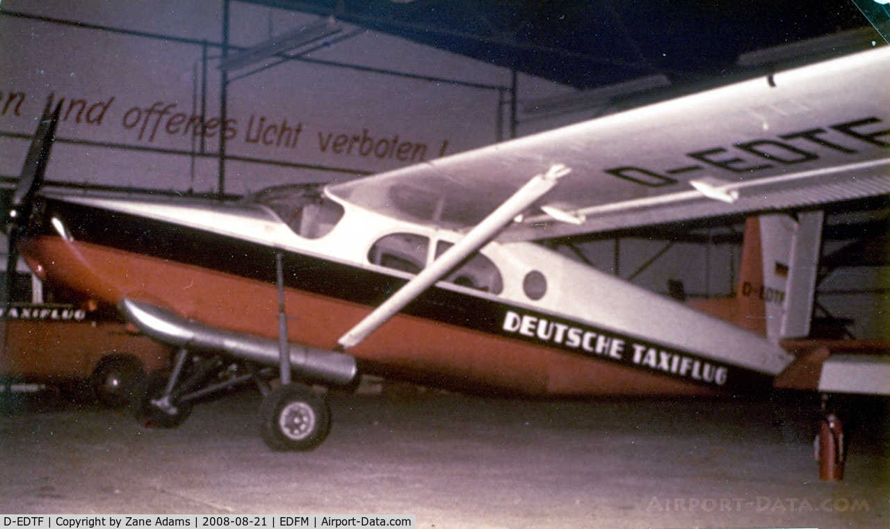 D-EDTF, 1961 Pilatus PC-6/A-H2 Turbo Porter C/N 513, Pilatus Porter PC-6 in Deustche taxiflug colors Reg# D-EDTF at Nueostheim, Germany @ 1961 - also noted in registry as - OE-DEM, D-EDTF, HB-FCG
