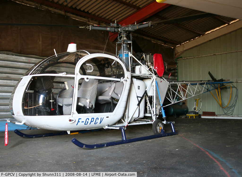 F-GPCV, Aerospatiale SE-313B Alouette II C/N 1384, Parked inside one of the various hangars...