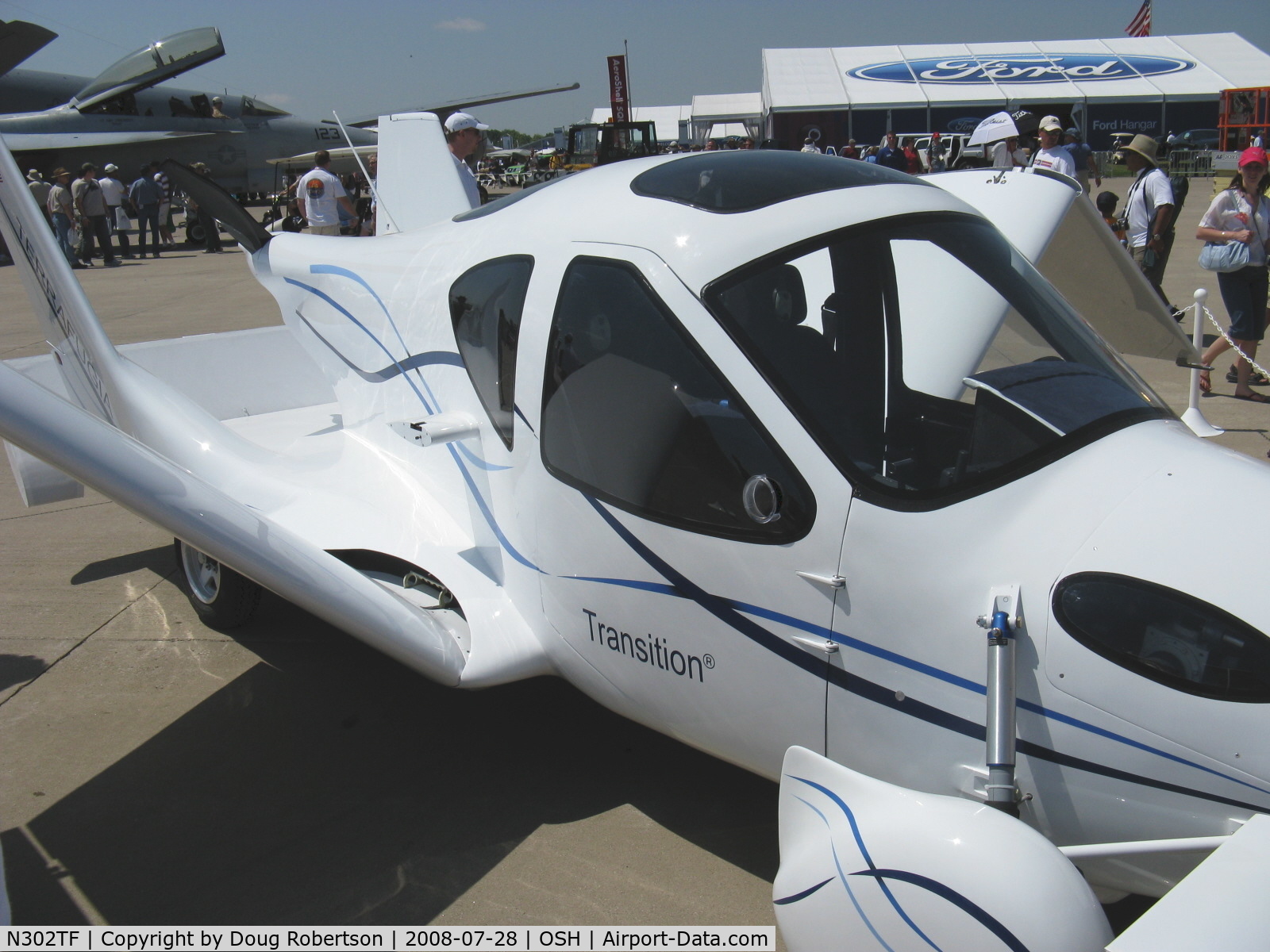 N302TF, 2008 Terrafugia Transition C/N D0001, 2008 Terrafugia TRANSITION canard foldable wing developmental roadable LSA, Rotax 912 S 100 Hp, Two seats side by side to be street-legal capable of highway speeds on the road. First flight expected late 2008. Optional full-vehicle parachute.