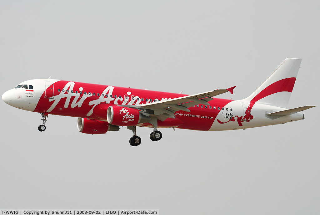 F-WWIG, 2008 Airbus A320-216 C/N 3610, C/n 3610 - First A320 for Indonesia AirAsia and performing go aroung rwy 14R