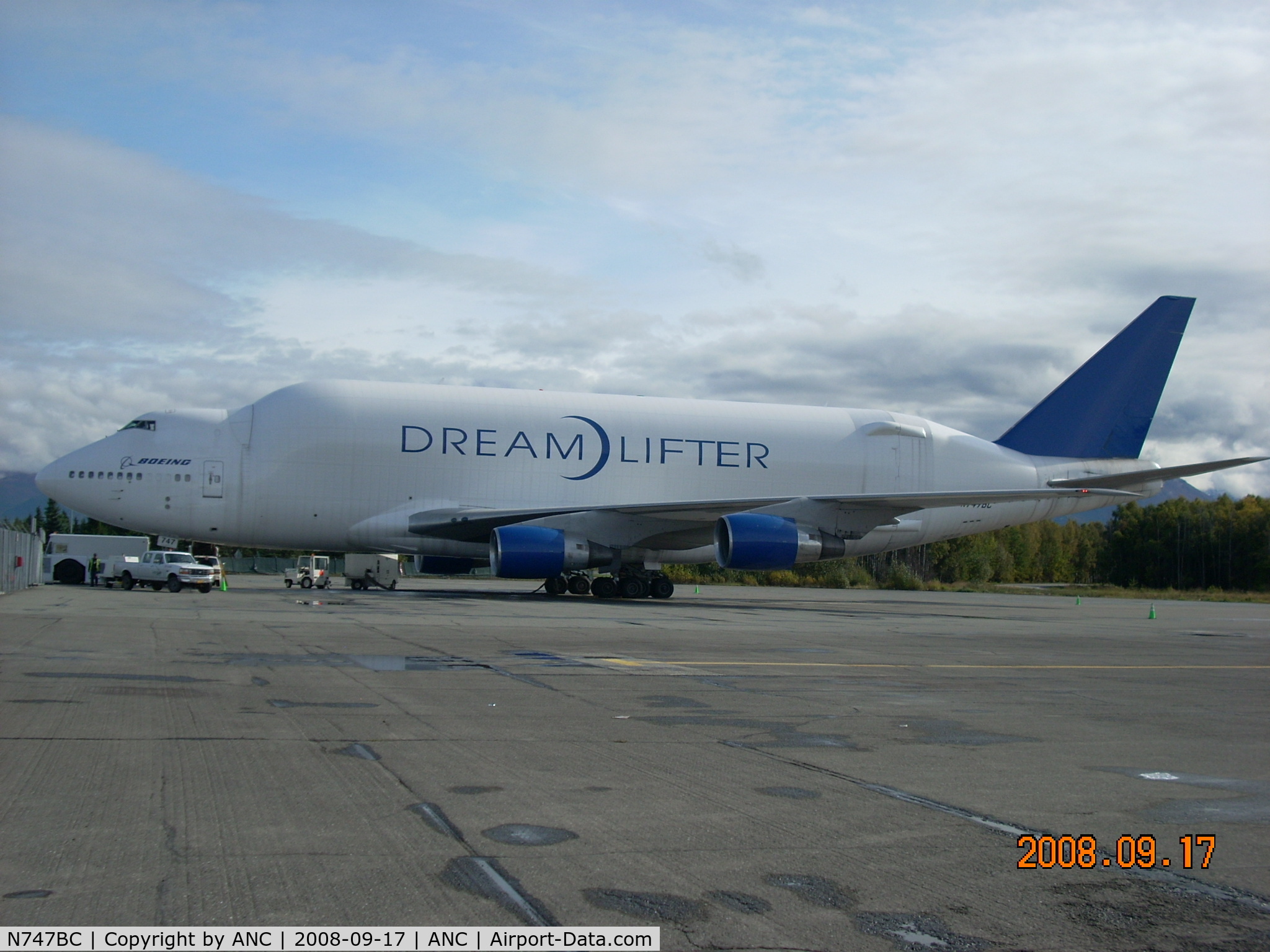 N747BC, 1992 Boeing 747-4J6 C/N 25879, DREAMLIFTER ON RAMP AT ANC