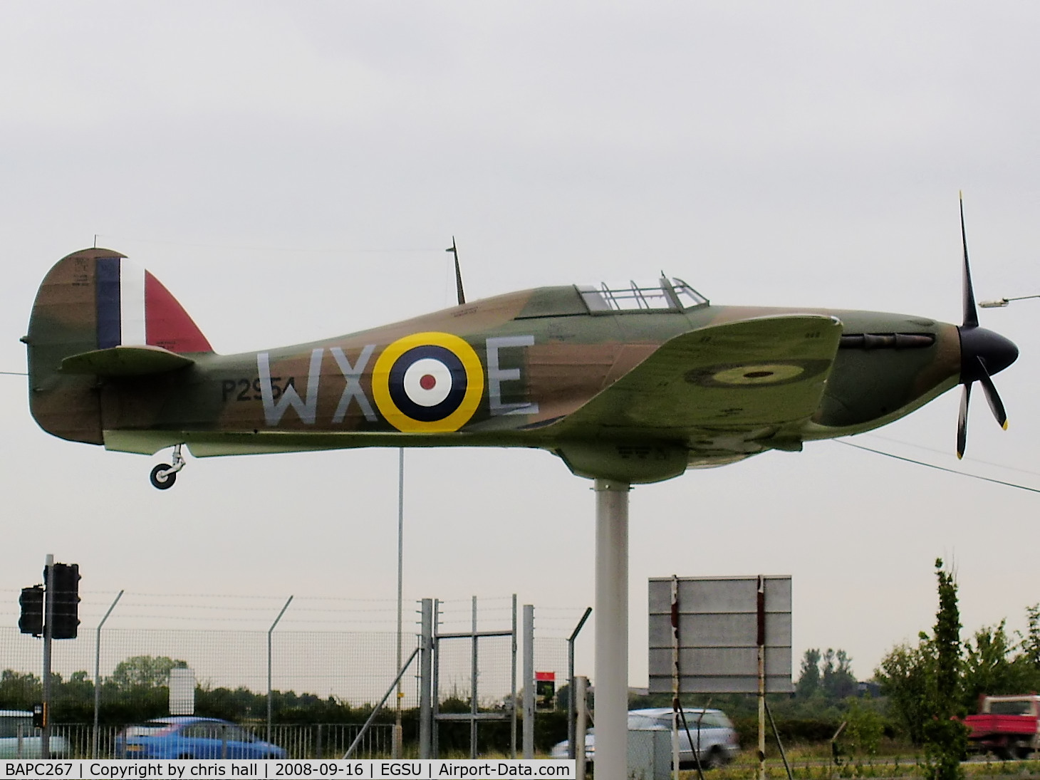 BAPC267, Hawker Hurricane Replica C/N BAPC.267, Displayed on a pole at the entrance to the museum