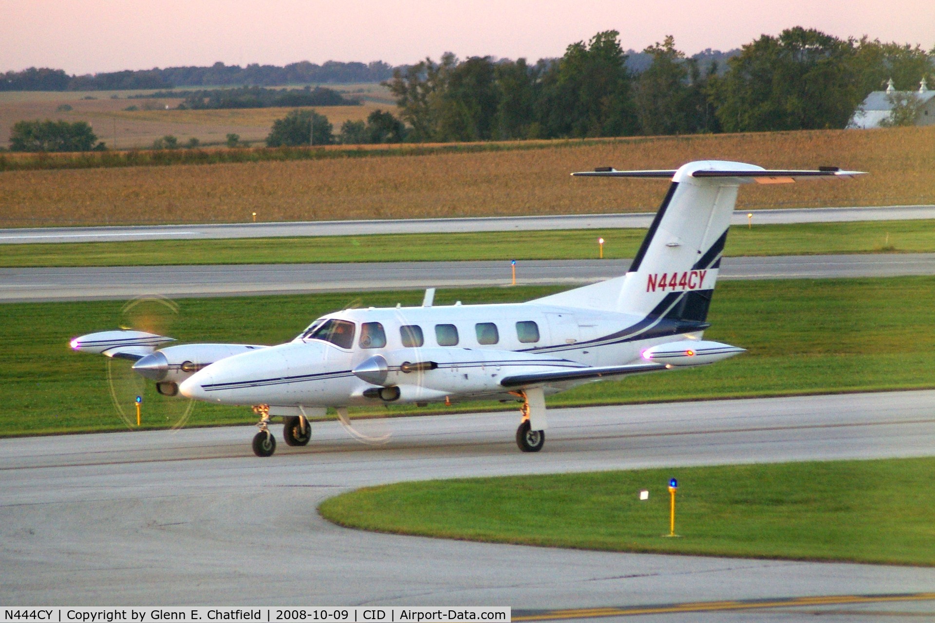 N444CY, 1984 Piper PA-42-720 Cheyenne III C/N 42-5501025, Taxiing to Landmark FBO, just at sunrise.
