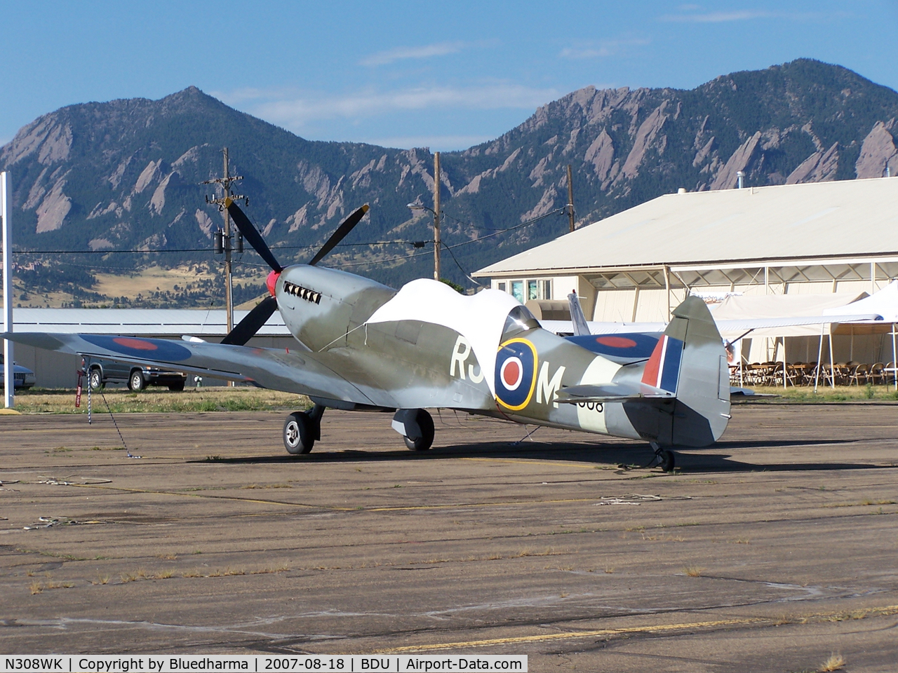N308WK, 1945 Supermarine 361 Spitfire Tr9 C/N CBAF.4494, TE308 Spitfire Parked at Boulder open house.