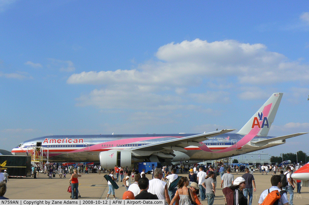N759AN, 2001 Boeing 777-223/ER C/N 32638, At the 2008 Alliance Airshow - Special Paint - Susan G. Komen Race for the Cure