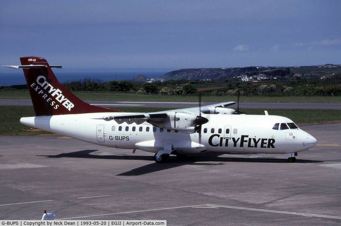 G-BUPS, 1988 ATR 42-300 C/N 109, Guernsey (home to me) can be seen on the horizon