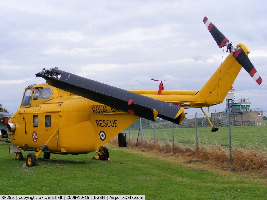 XP355, 1962 Westland Whirlwind HAR.10 C/N WA371, First entered service with the Central Flying School in March 1962. By 1965 it joined 22 Squadron in the Air Sea Rescue Role before being transferred to RAF Benson in 1969. At RAF Benson XP355 was painted gloss grey, white and blue and was used in special