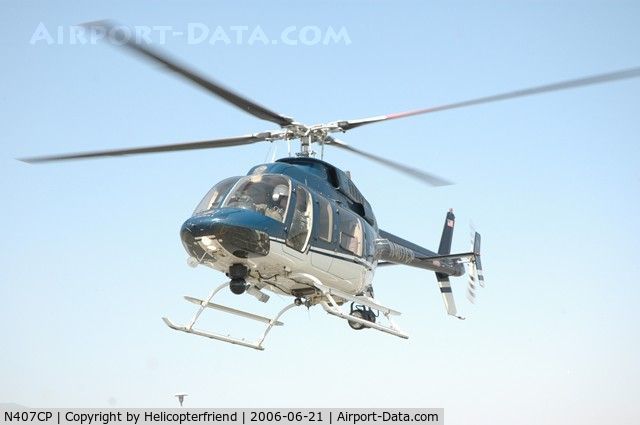 N407CP, 1997 Bell 407 C/N 53095, Landing for static display at IE K-9 program at Chaffey College