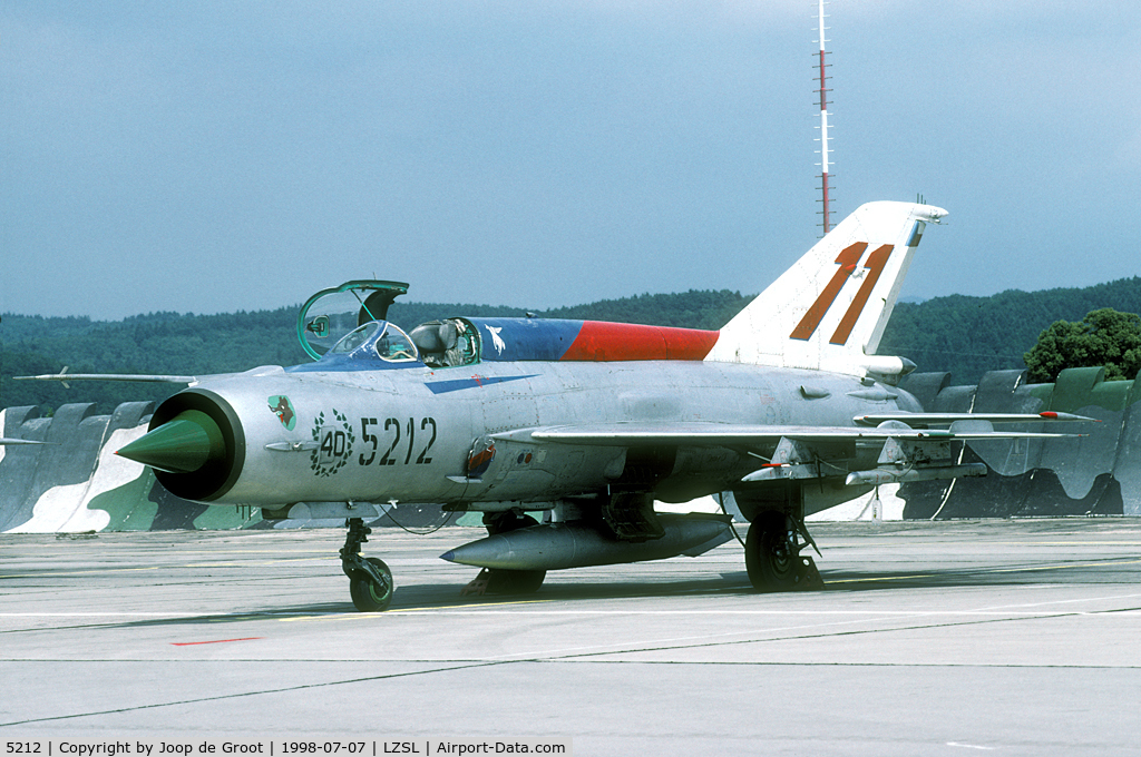 5212, Mikoyan-Gurevich MiG-21MF C/N 965212, 40 years 11 SLP colour scheme. Now stored at Caslav.