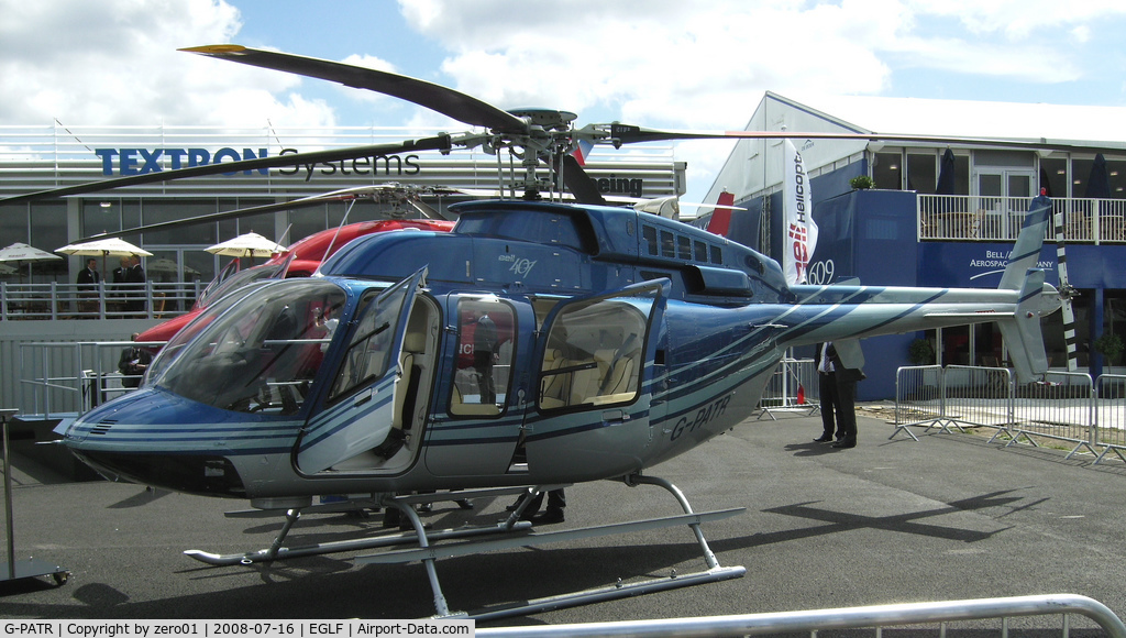 G-PATR, 2008 Bell 407 C/N 53796, Bell 407 c/n 53796 built 2008, at the Farnborough International show.