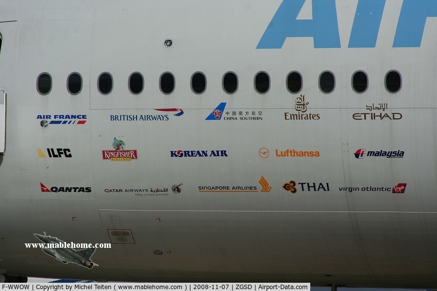 F-WWOW, 2005 Airbus A380-841 C/N 001, List of customers on the nose