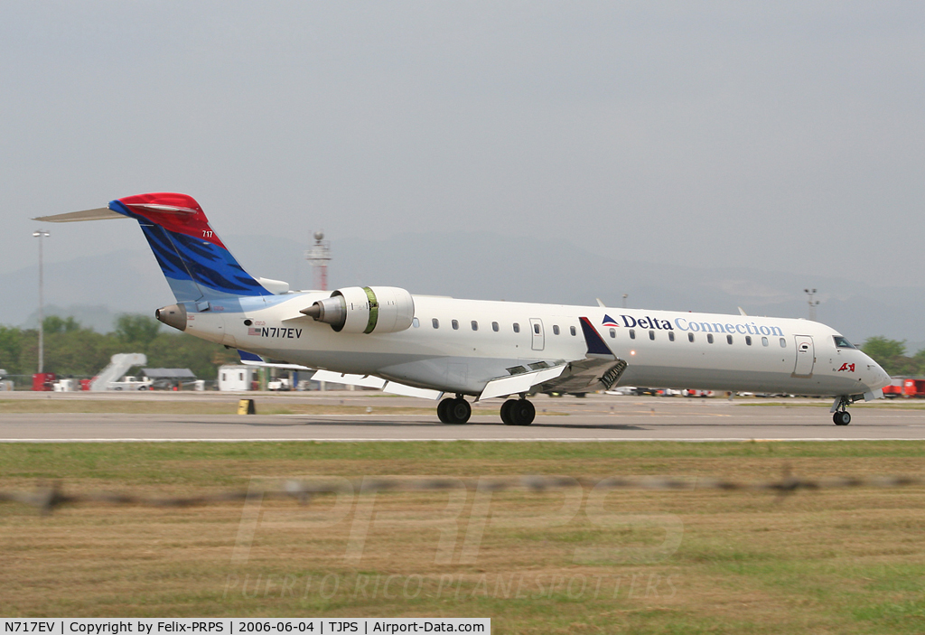 N717EV, 2003 Bombardier CRJ-701 (CL-600-2C10) Regional Jet C/N 10088, Landing for the first time at Mercedita Airport Ponce, PR