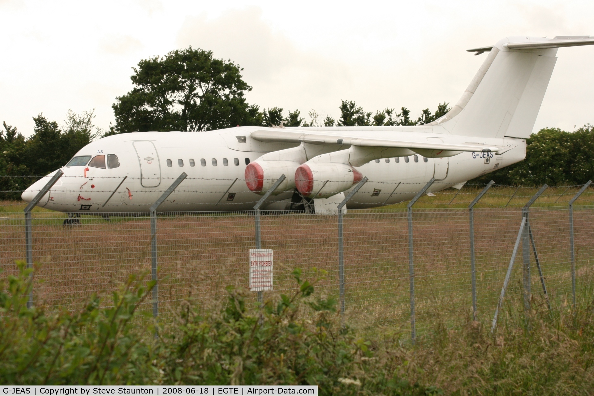 G-JEAS, 1984 British Aerospace BAe.146-200 C/N E2020, Seen at Exter Airport 18th June 2008 (aircraft in open storage)