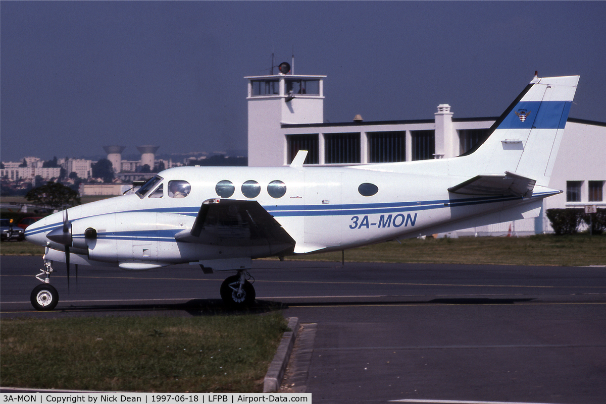 3A-MON, 1977 Beech C90 King Air C/N LJ-710, This is one of several hundred of my shots that have appeared in the Jet & Propjet Corporate aircraft directory over the past 15 years, this reg will appear as a King Air F90 when I get to them
