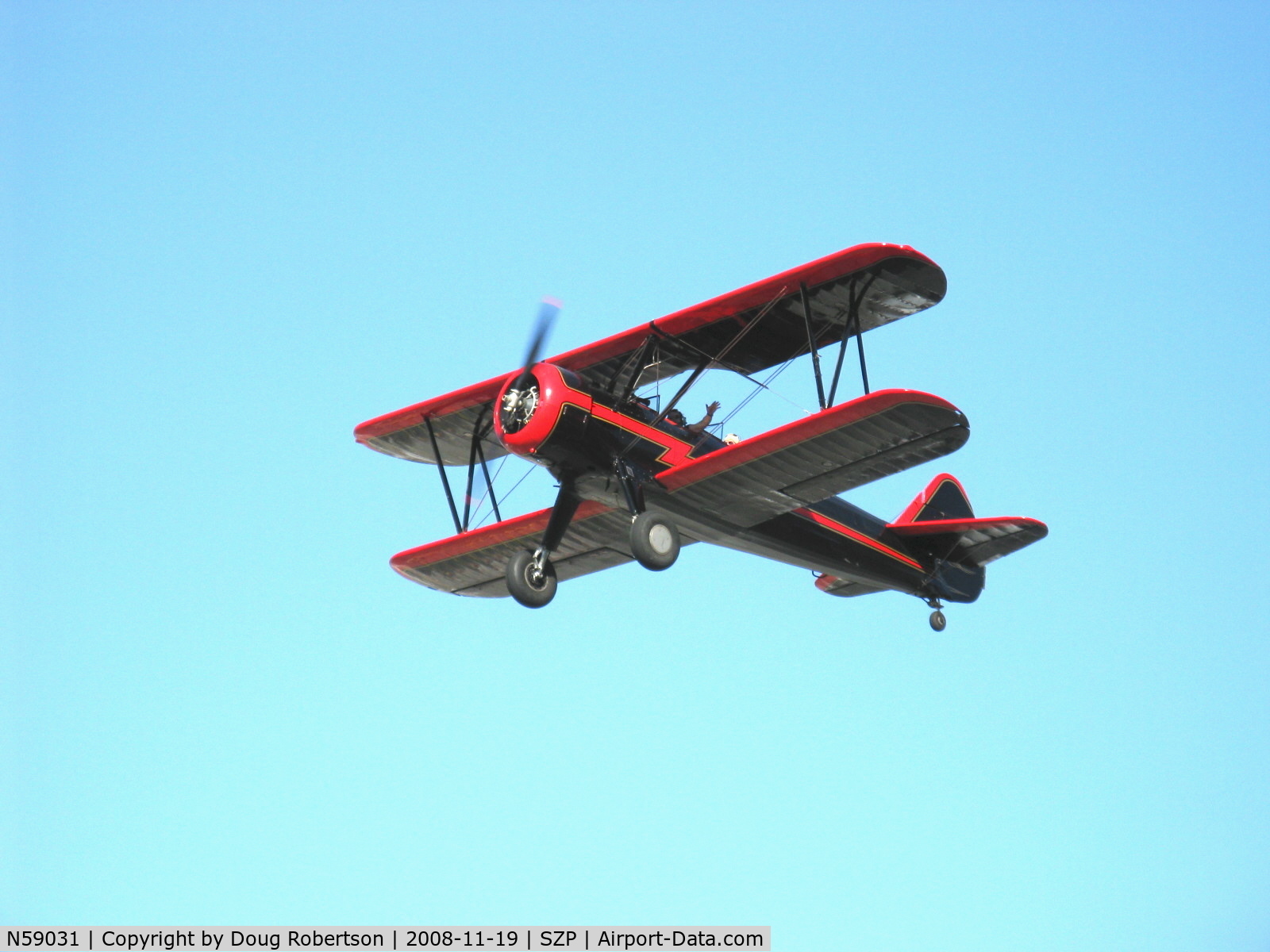 N59031, 1941 Boeing A75N1(PT17) C/N 75-3808, 1941 Boeing Stearman A75N1 (PT-17), Continental W670 220 Hp, takeoff climbout Rwy 22