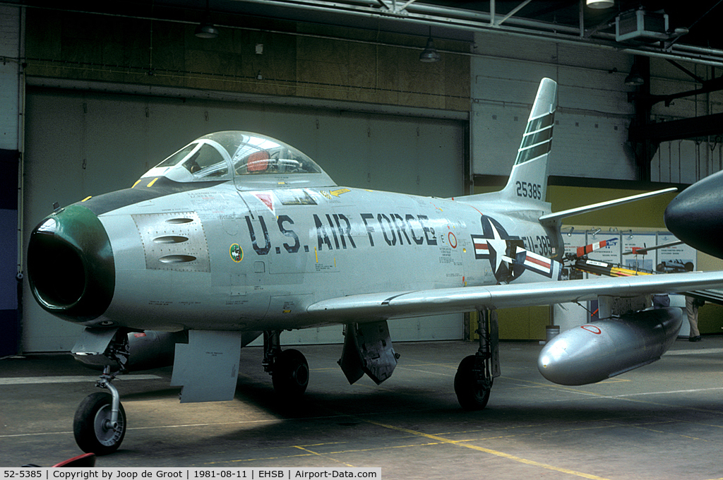 52-5385, 1952 North American F-86F Sabre C/N 191-876, This former Portuguese Sabre is preserved in the Netherlands to represent an American Sabre that flew out of Soesterberg during the late fifties.