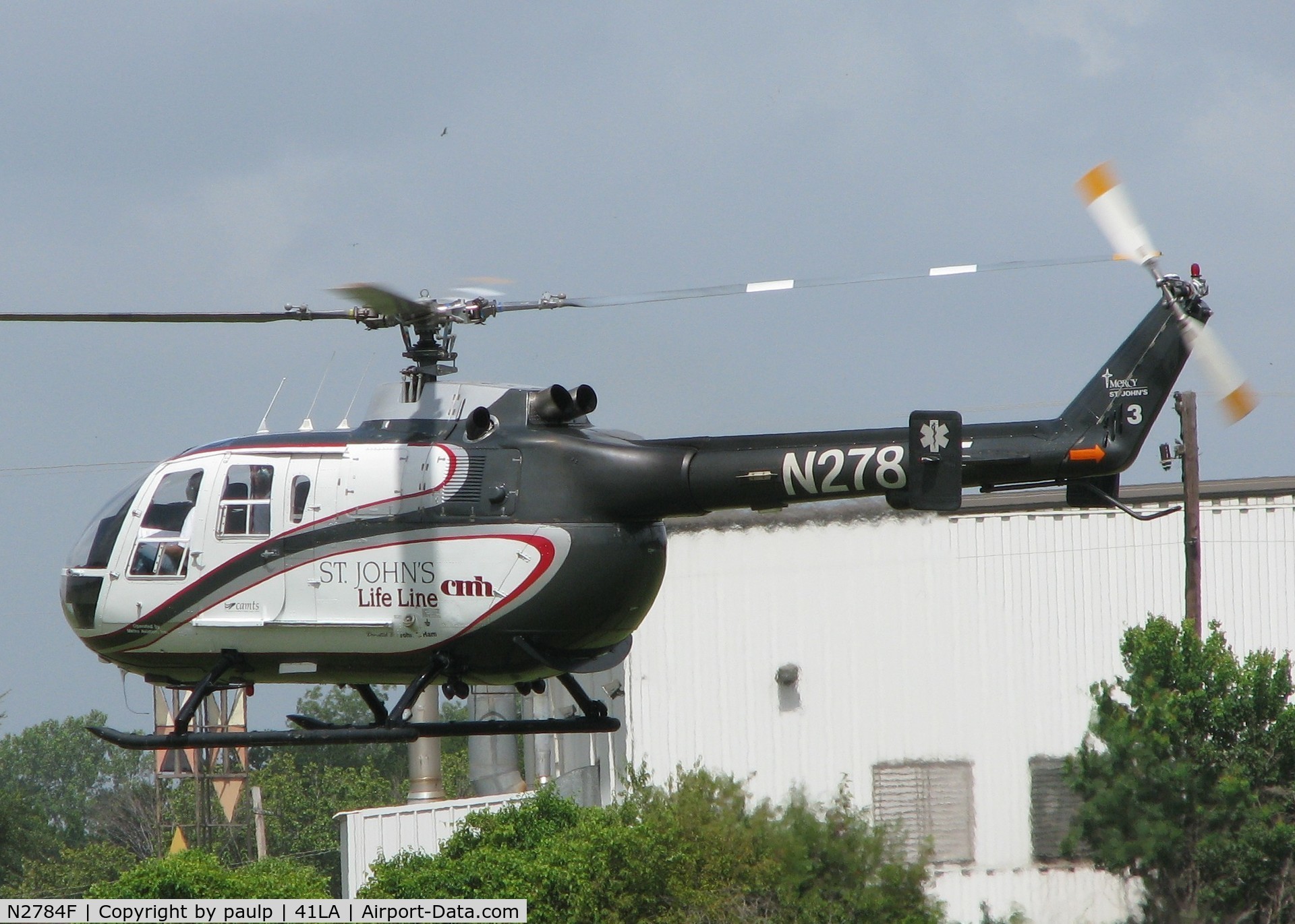 N2784F, 1983 MBB Bo-105S C/N S-621, Taking off from Metro Aviation near the Downtown Shreveport airport.