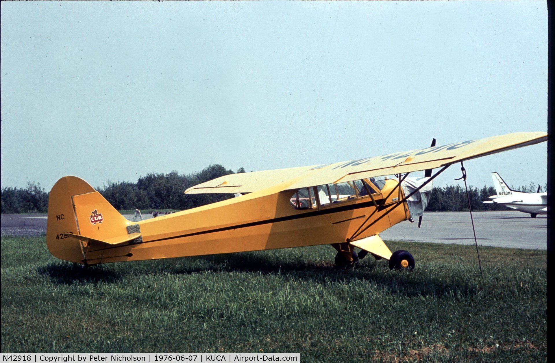 N42918, 1945 Piper J3C-65 Cub C/N 15254, This Cub as NC42918 was seen at Oneida County Airport in 1976 - airport closed in 2007.