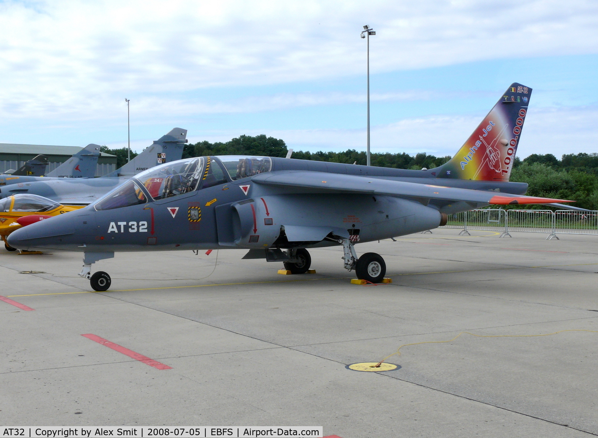 AT32, Dassault-Dornier Alpha Jet 1B C/N B32/1149, Dassault Alpha Jet B AT-32 Belgian Air Component with a special painted tail to commemmorate 1.000.000 hours of flight on the Alpha Jet