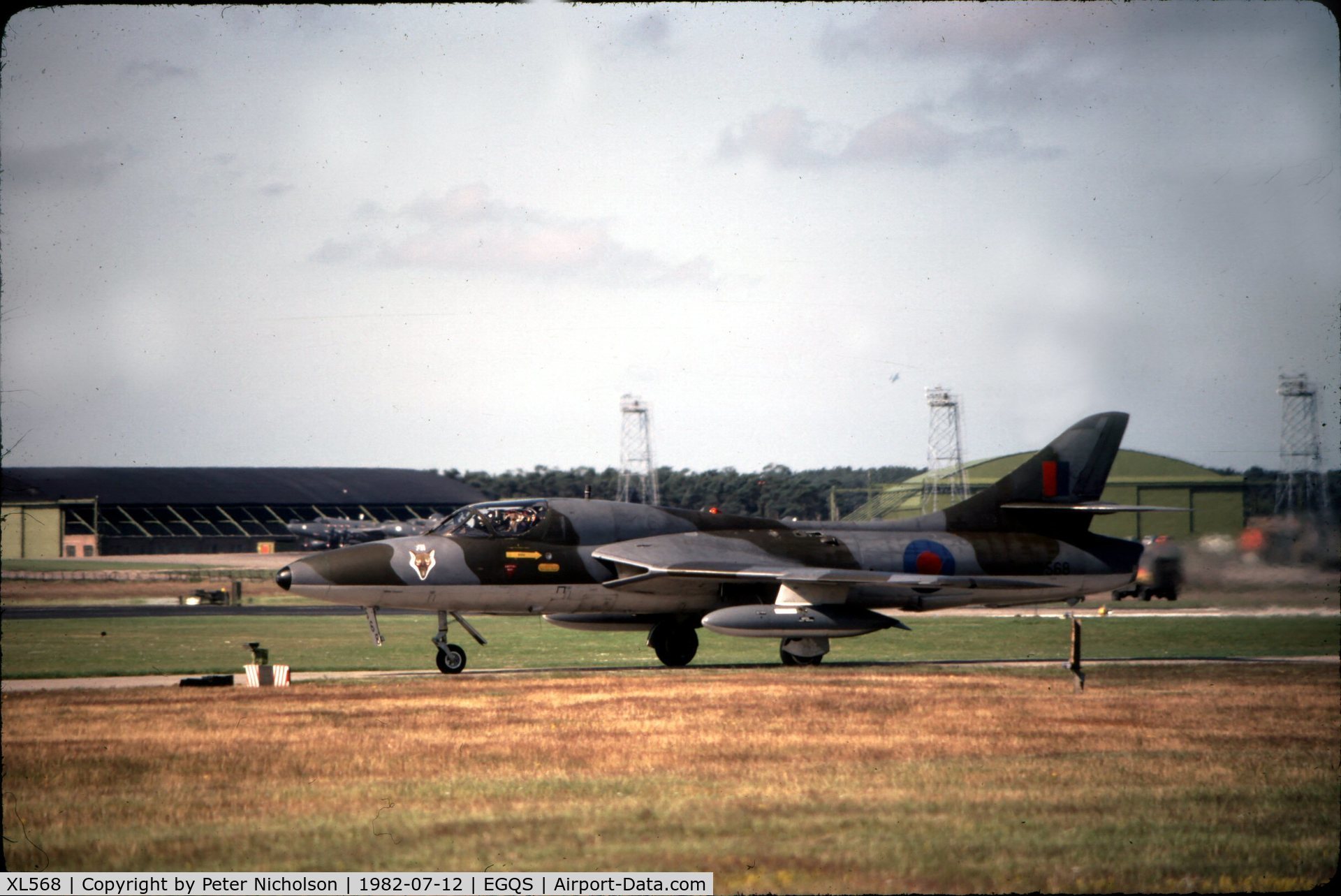 XL568, 1958 Hawker Hunter T.7A C/N 41H-693719, Hunter T.7A in service with 12 Squadron at RAF Lossiemouth in July 1982.