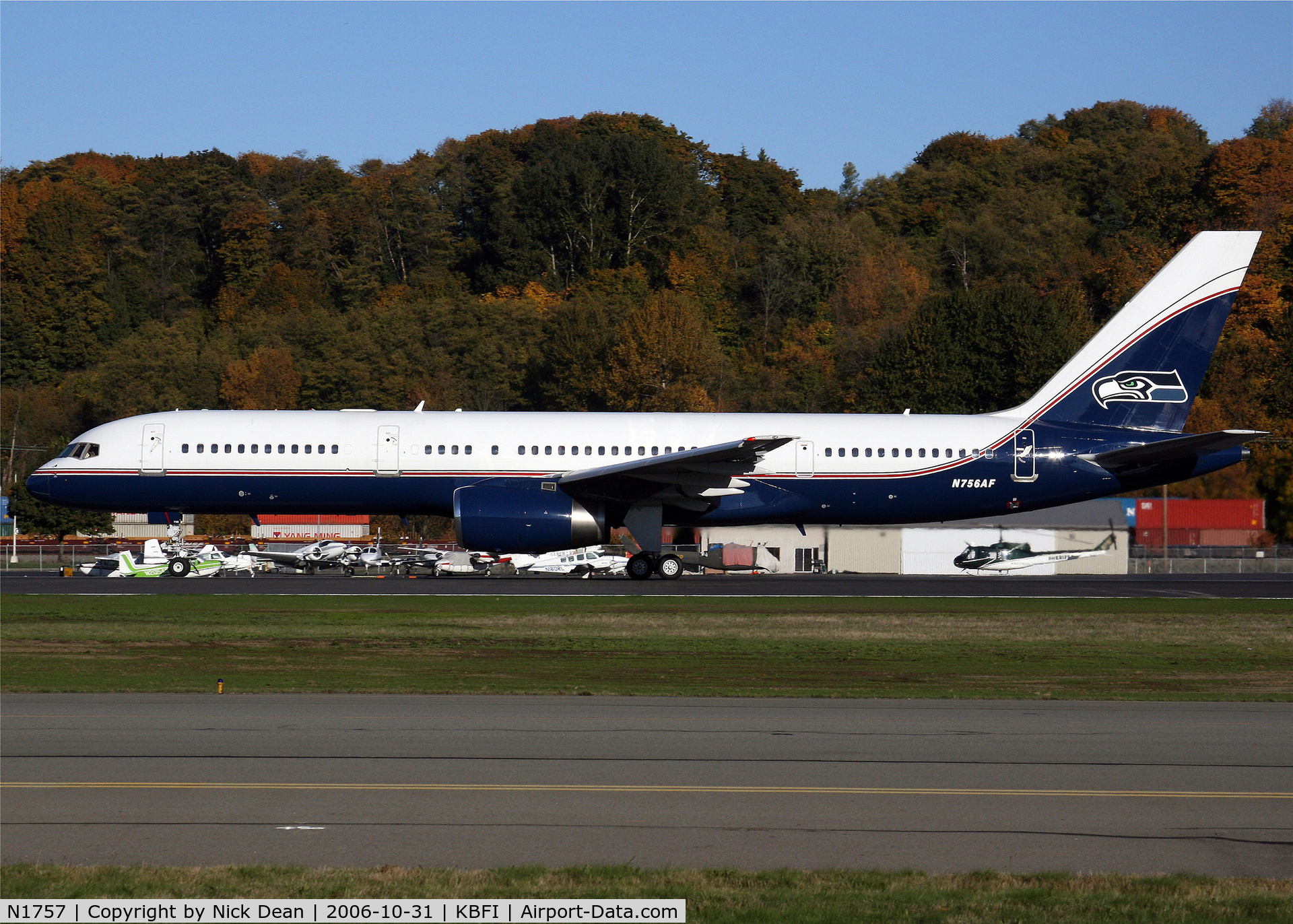 N1757, 1991 Boeing 757-23A C/N 24923, KBFI (Seen here as N756AF this was Paul Allens Seahawks team ride and now registered N1757 as posted)