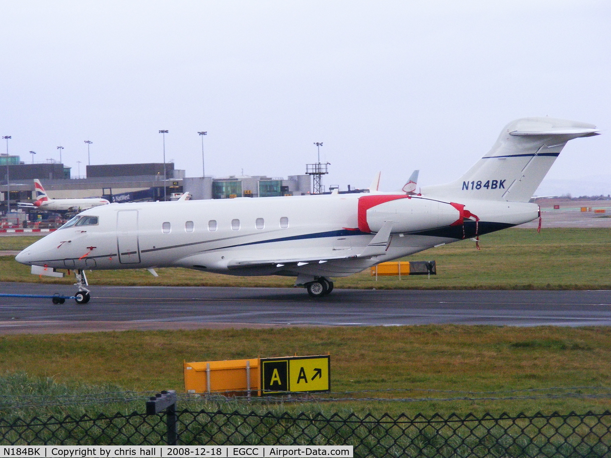 N184BK, 2008 Bombardier Challenger 300 (BD-100-1A10) C/N 20209, on the Ocean Sky ramp at Manchester