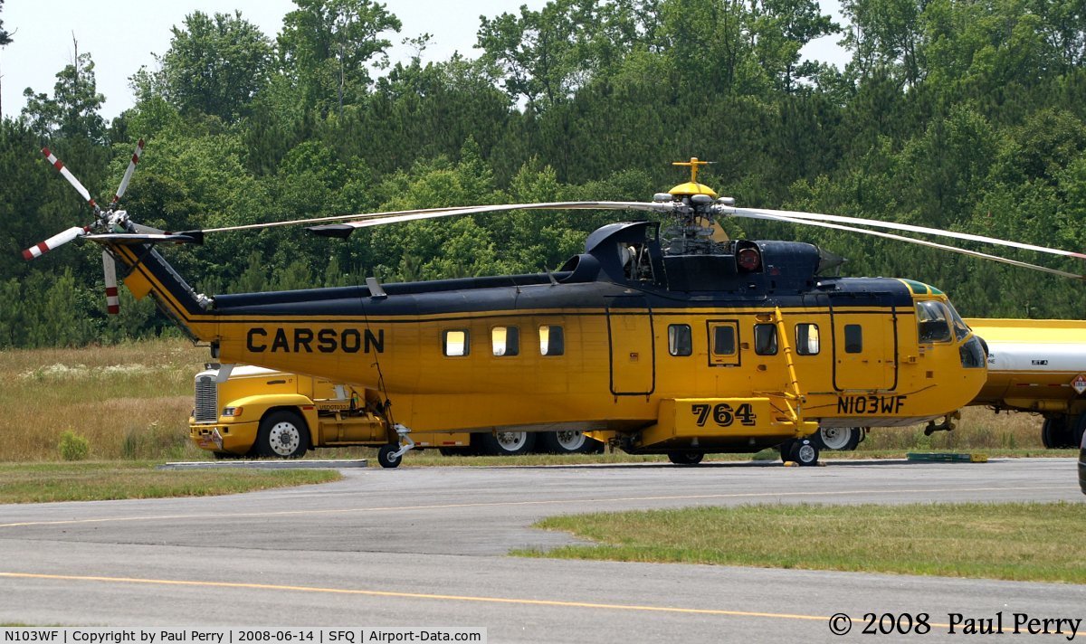 N103WF, 1977 Sikorsky S-61N C/N 61766, Another angle, with some of the support vehicles in the background