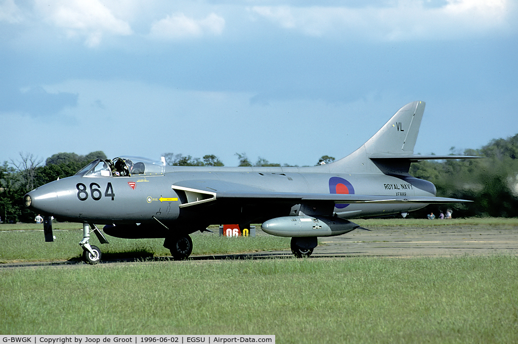 G-BWGK, 1955 Hawker Hunter GA.11 C/N HABL-003032, This former FRADU Hunter is now in the civil register.