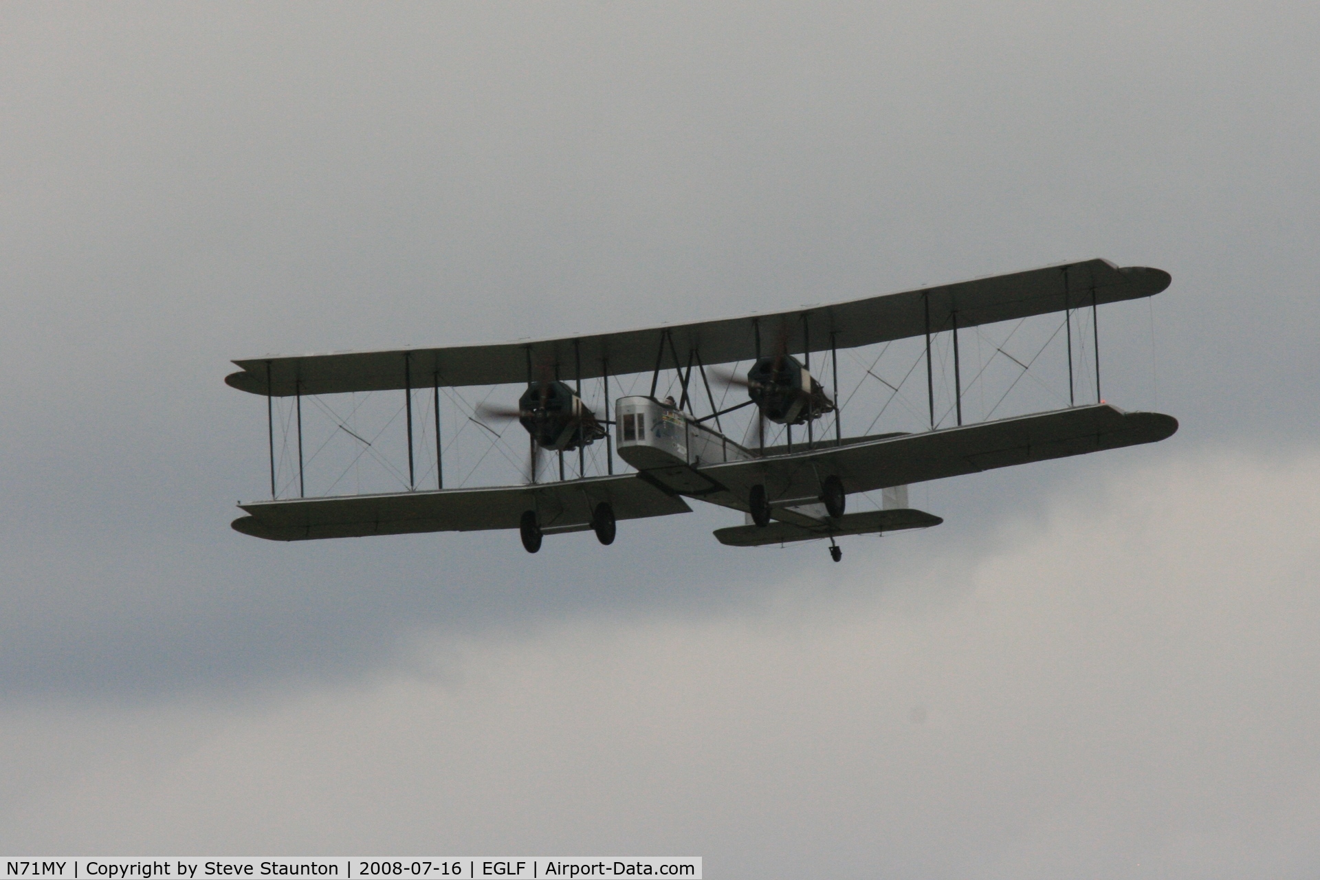 N71MY, 1994 Vickers FB-27A Vimy (replica) C/N 01, Taken at Farnborough Airshow on the Wednesday trade day, 16th July 2008