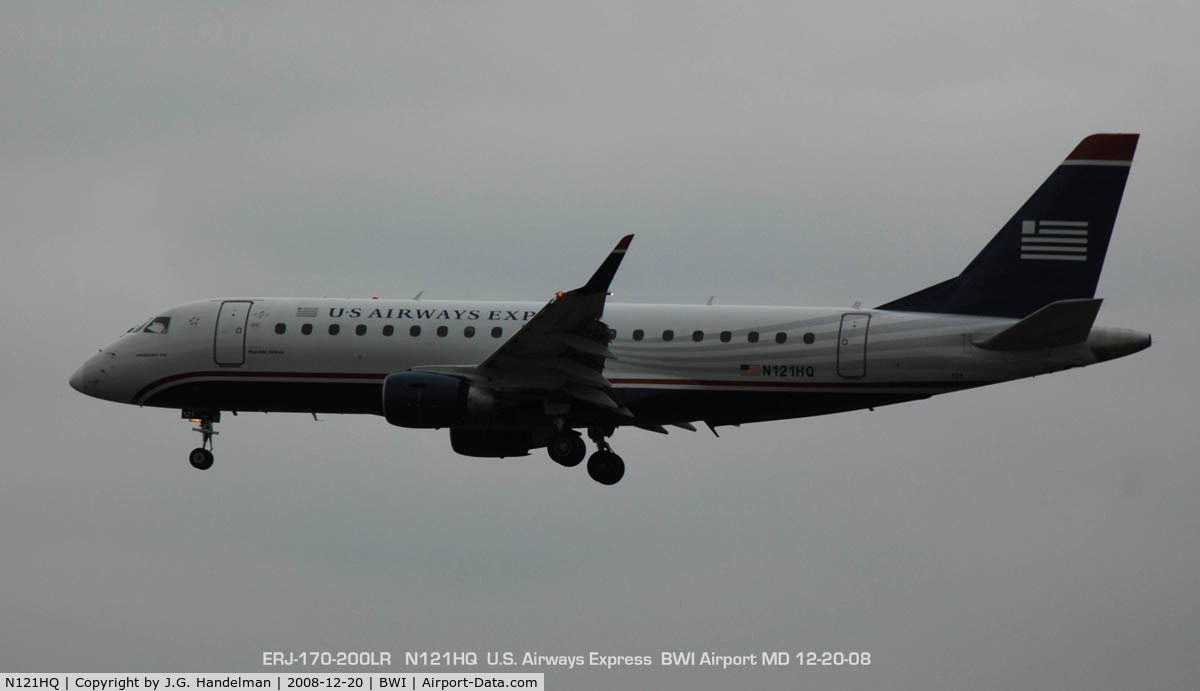N121HQ, 2007 Embraer 175LR (ERJ-170-200LR) C/N 17000194, On final @BWI