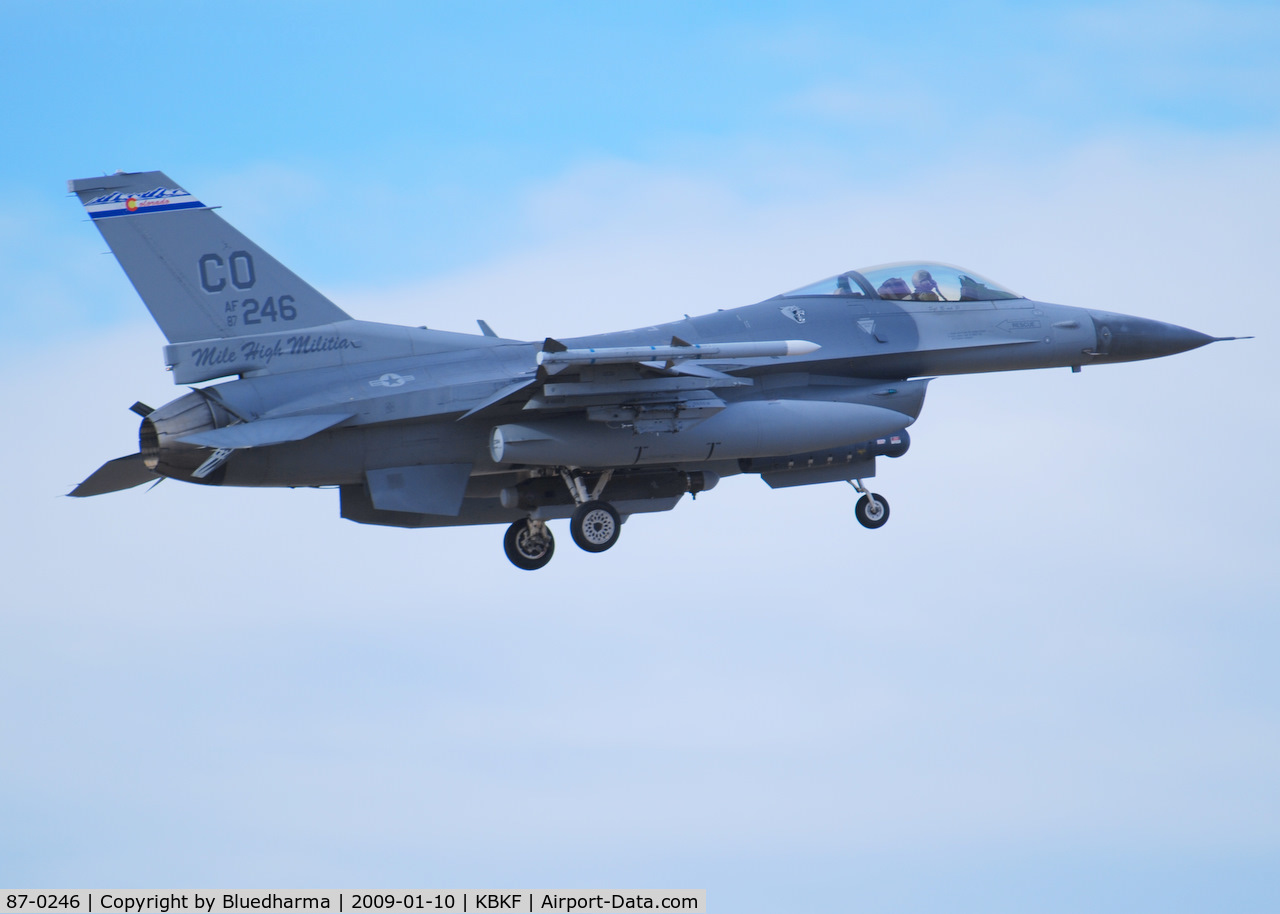 87-0246, General Dynamics F-16C Fighting Falcon C/N 5C-507, On final Lockheed Martin F-16C Falcon 120th Fighter Squadron at Buckley AFB, CO
